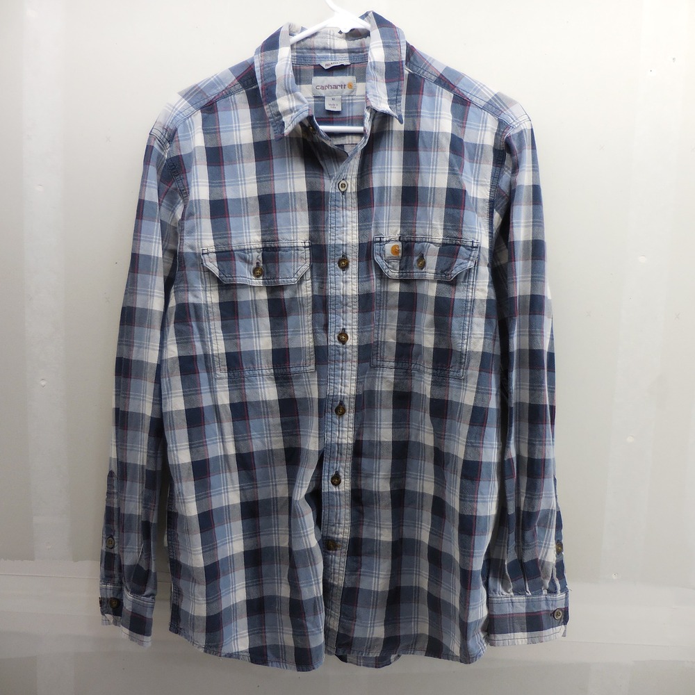 Carhartt Mens Relaxed Fit Plaid Button Down Shirt Blue White 102816 437 Medium